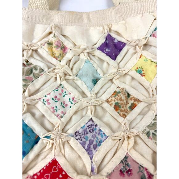Vintage Handmade Quilted Tote Bag with Cathedral Stitch Patchwork MCM - Picture 3 of 12